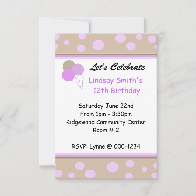 Invitación de cumpleaños con puntos caprichosos (Anverso)