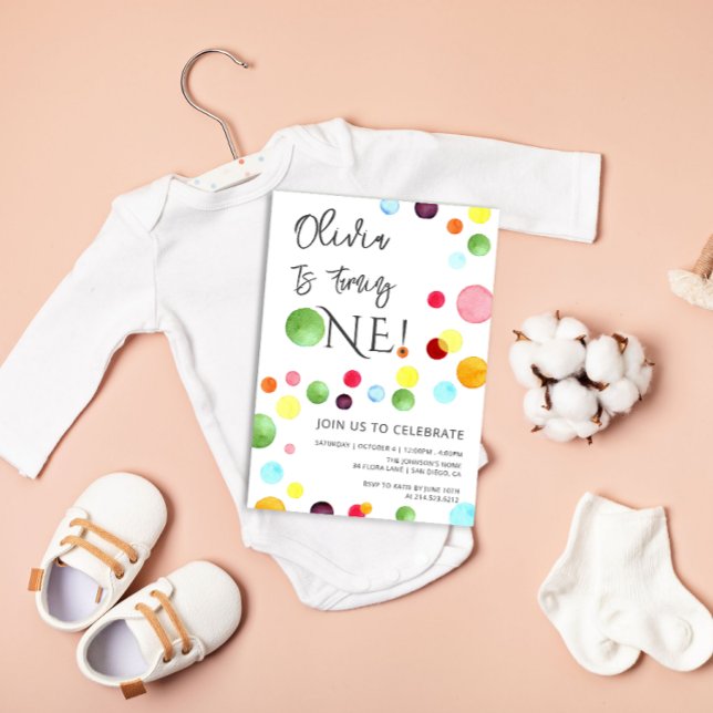 Invitación de cumpleaños con puntos de arcoiris (Subido por el creador)