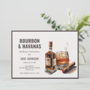 Invitación de cumpleaños con puro y bourbon