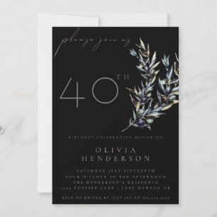 Invitación de cumpleaños con rama de olivo en acua