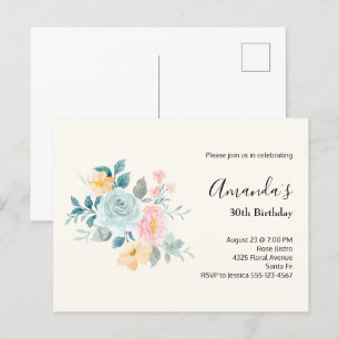 Invitación de cumpleaños con ramo de flores rosas 