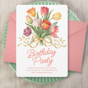Invitación de cumpleaños con ramo de tulipanes