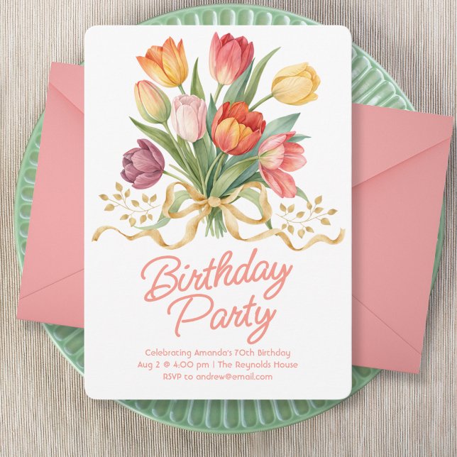 Invitación de cumpleaños con ramo de tulipanes (Subido por el creador)
