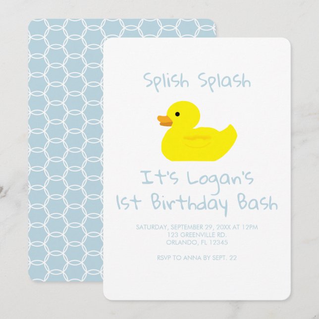 Invitación de cumpleaños con raya de patito de gom (Anverso / Reverso)