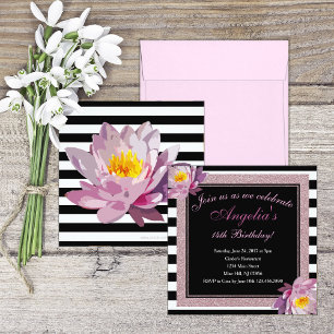 Invitación de cumpleaños con raya de purpurina flo