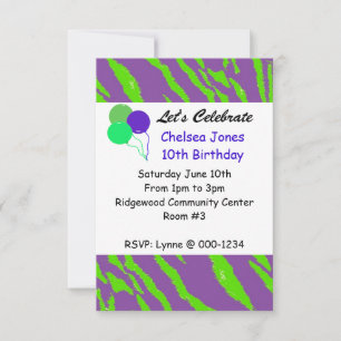 Invitación de cumpleaños con rayas de tigre púrpur