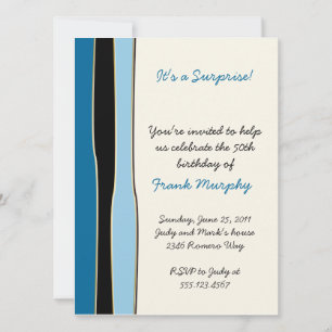 Invitación de cumpleaños con rayas negras y azules