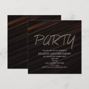 Invitación de cumpleaños con rayas negras y naranj