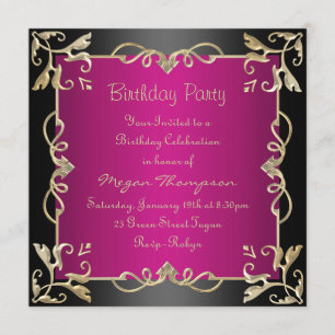 Invitación de cumpleaños con remolino negro/oro y