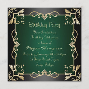 Invitación de cumpleaños con remolino negro/oro y