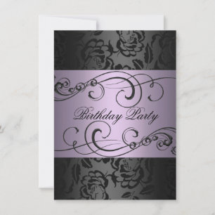 Invitación de cumpleaños con remolino negro y rosa