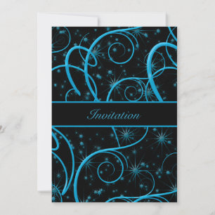 Invitación de cumpleaños con remolinos de azul tur