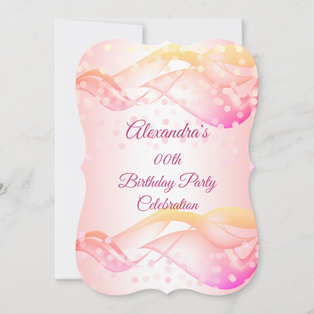 Invitación de cumpleaños con remolinos rosados y l (Anverso)