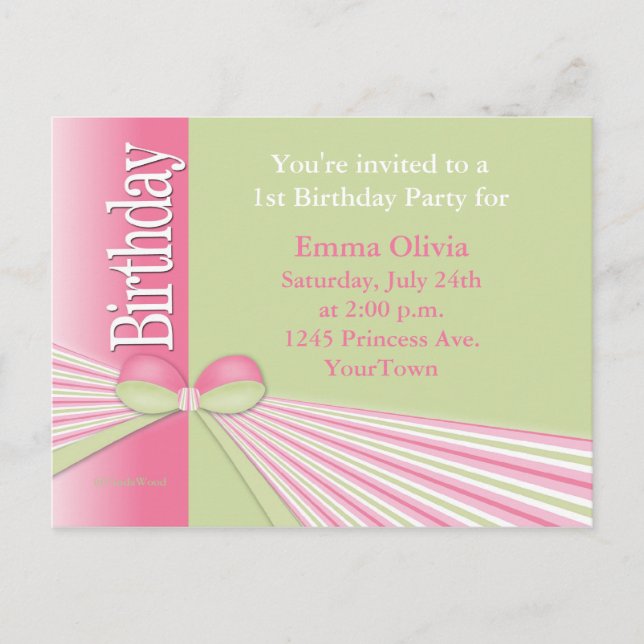 Invitación de cumpleaños con Ribbon y Bow (Anverso)