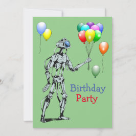 Invitación de cumpleaños con robot y globos