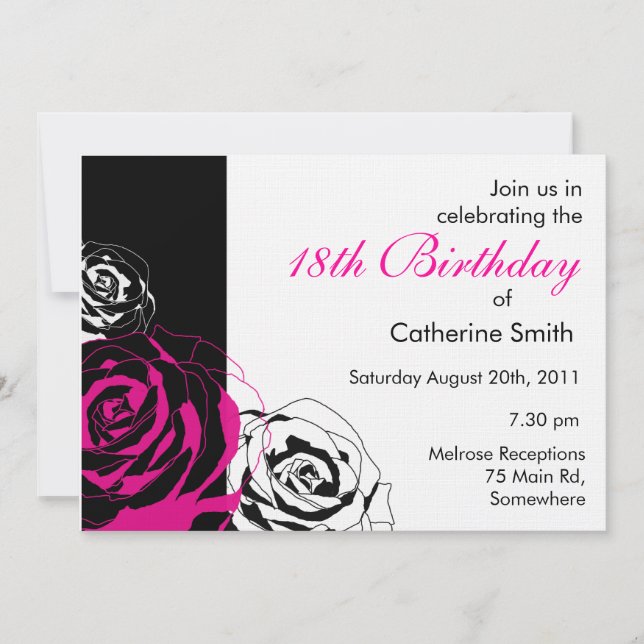 Invitación de cumpleaños con rosa (Anverso)
