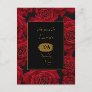 Invitación de Cumpleaños con Rosa Roja Elegante
