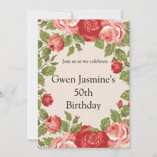 Invitación de cumpleaños con Rosa Roja - Elegante