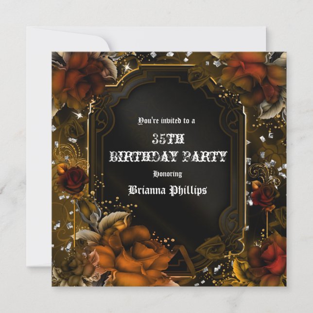 Invitación de cumpleaños con rosas marrones de oto (Anverso)