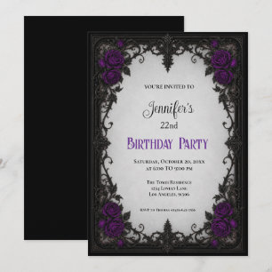 Invitación de cumpleaños con rosas púrpuras elegan