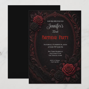 Invitación de cumpleaños con rosas rojas elegantes