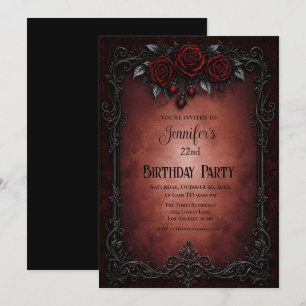 Invitación de cumpleaños con rosas rojas elegantes