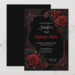 Invitación de cumpleaños con rosas rojas elegantes