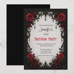Invitación de cumpleaños con rosas rojas elegantes