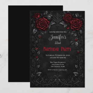 Invitación de cumpleaños con rosas rojas elegantes