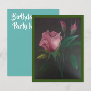 Invitación de cumpleaños con rosas rosadas