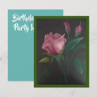 Invitación de cumpleaños con rosas rosadas