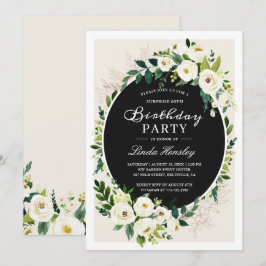Invitación de cumpleaños con rosas verdes blancas