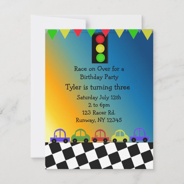 Invitación de cumpleaños con semáforo de tráfico d (Anverso)