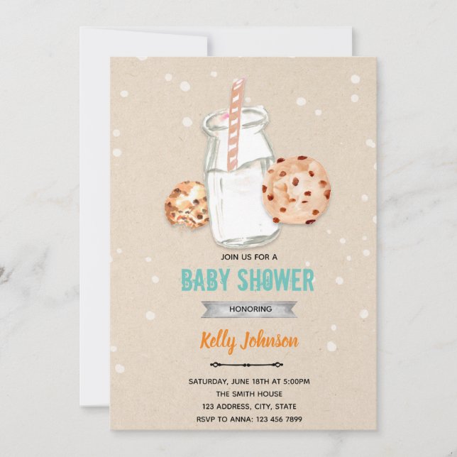 Invitación de cumpleaños con shower de galletas y  (Anverso)