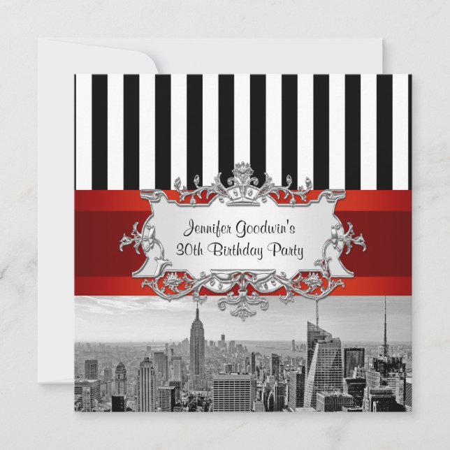 Invitación de cumpleaños con silueta de la ciudad  (Anverso)