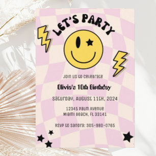 Invitación de cumpleaños con sonrisa Preppy Light 