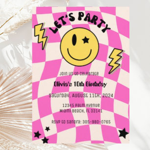 Invitación de cumpleaños con sonrisa rosa intenso 