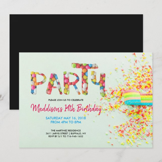 Invitación de cumpleaños con sprinkles (Anverso / Reverso)