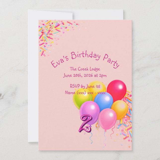 Invitación de cumpleaños con sprinkles coloridos (Anverso)