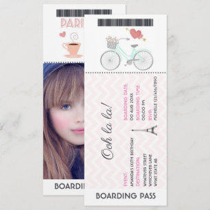 Invitación de cumpleaños con tarjeta de embarque d