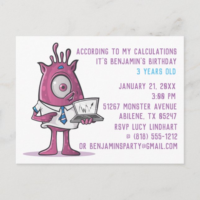Invitación de cumpleaños con tarjeta postal de mon (Anverso)