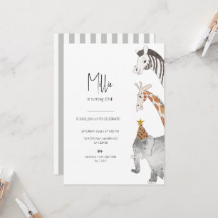 Invitación de cumpleaños con tema animal minimalis