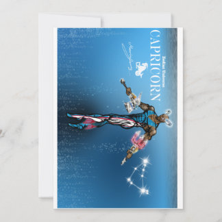 Invitación de cumpleaños con tema Capricornio.