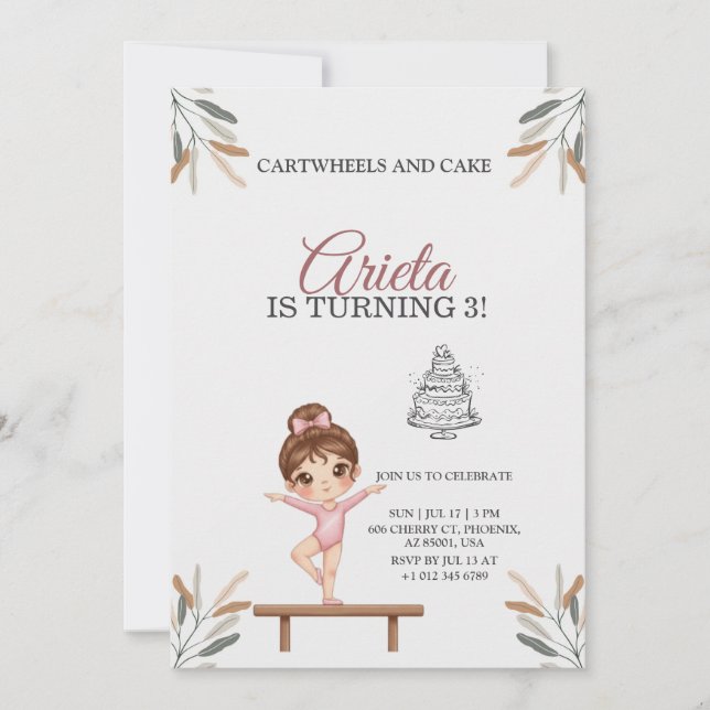 Invitación de cumpleaños con tema de acento floral (Anverso)