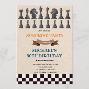 Invitación de cumpleaños con tema de ajedrez