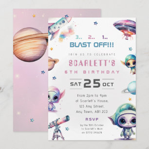 Invitación de cumpleaños con tema de alienígena es