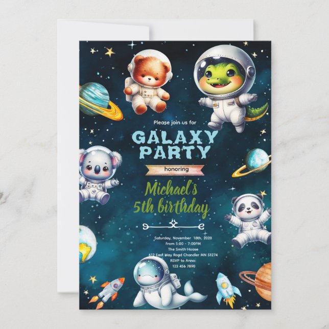 invitación de cumpleaños con tema de animales de l (Anverso)