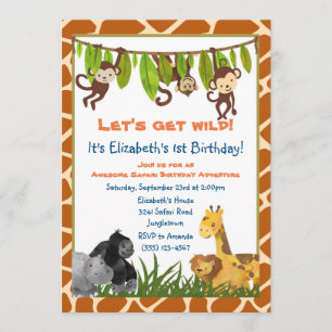 Invitación de cumpleaños con tema de animales de l