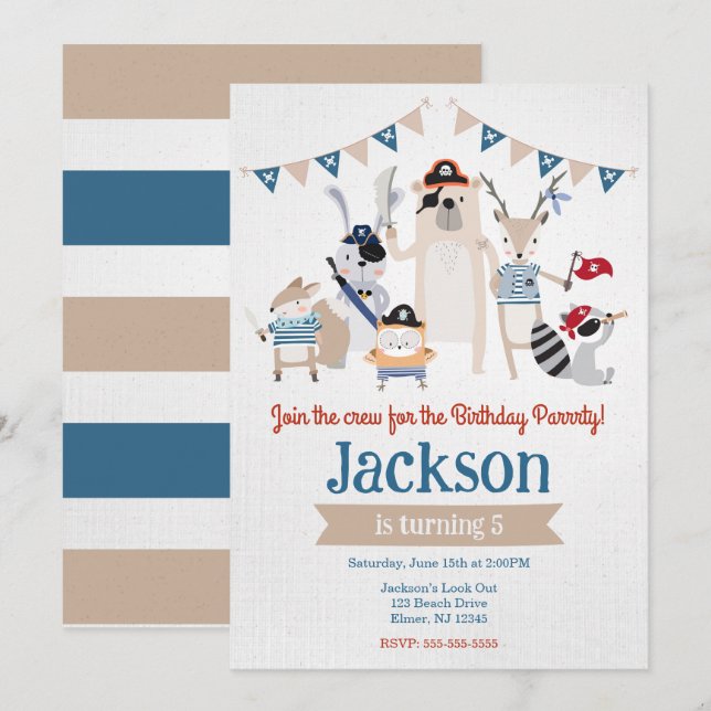 Invitación de Cumpleaños con Tema de Animales Pira (Anverso / Reverso)