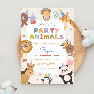 Invitación de cumpleaños con tema de animales salv